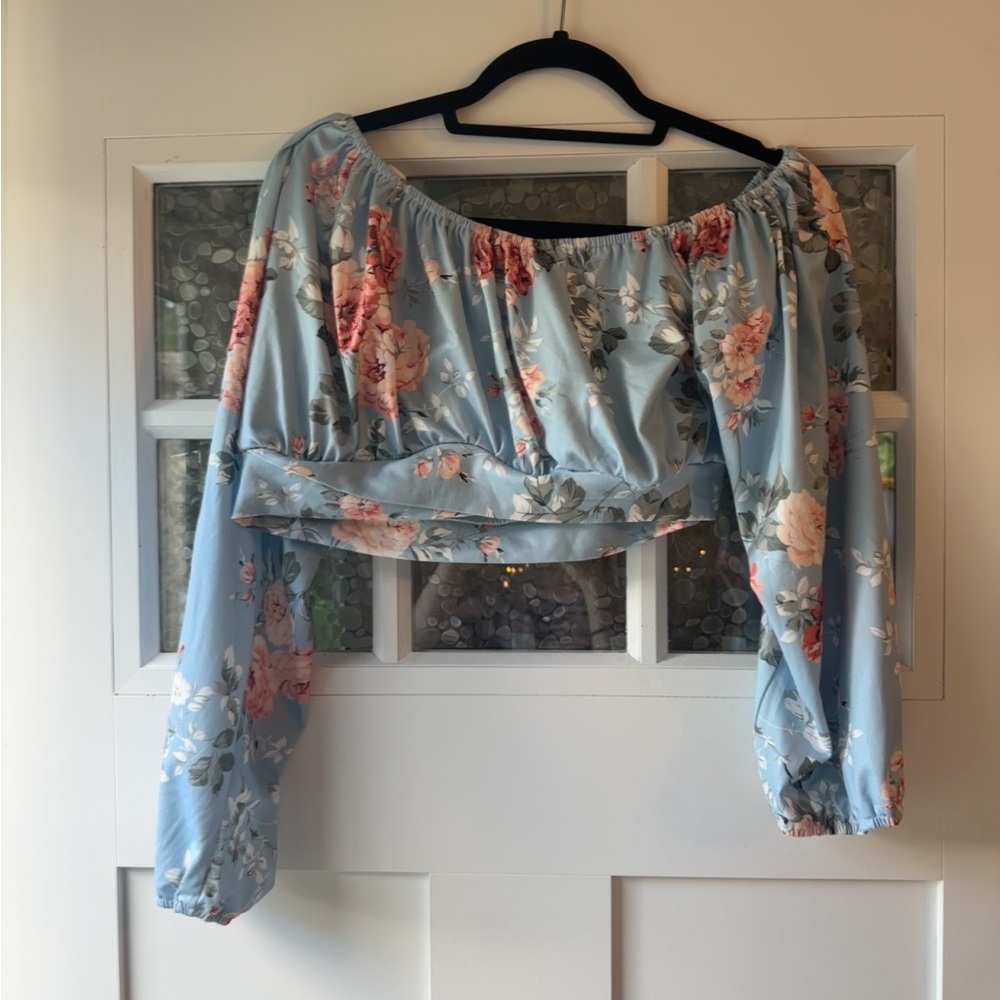 SHEIN Blue Floral Off-Shoulder Blouse